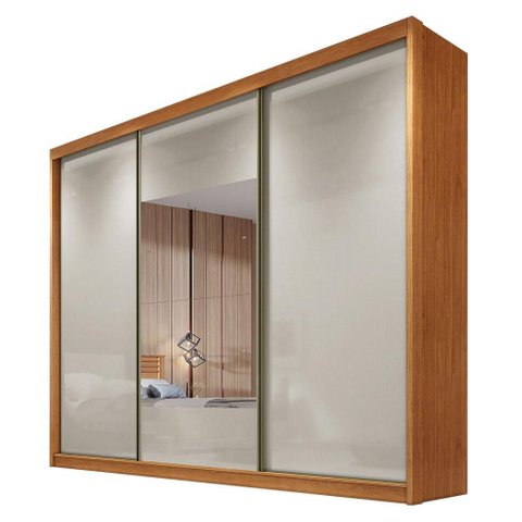 Guarda Roupa Casal Medelim 3 Portas 4 Gavetas com Espelho Cinamomo Fendi - Novo Horizonte