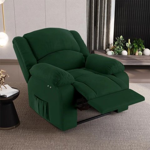 Poltrona do Papai Reclinável Sala de Cinema Madrid Power Touch Massagem Usb Veludo Verde Esmeralda G