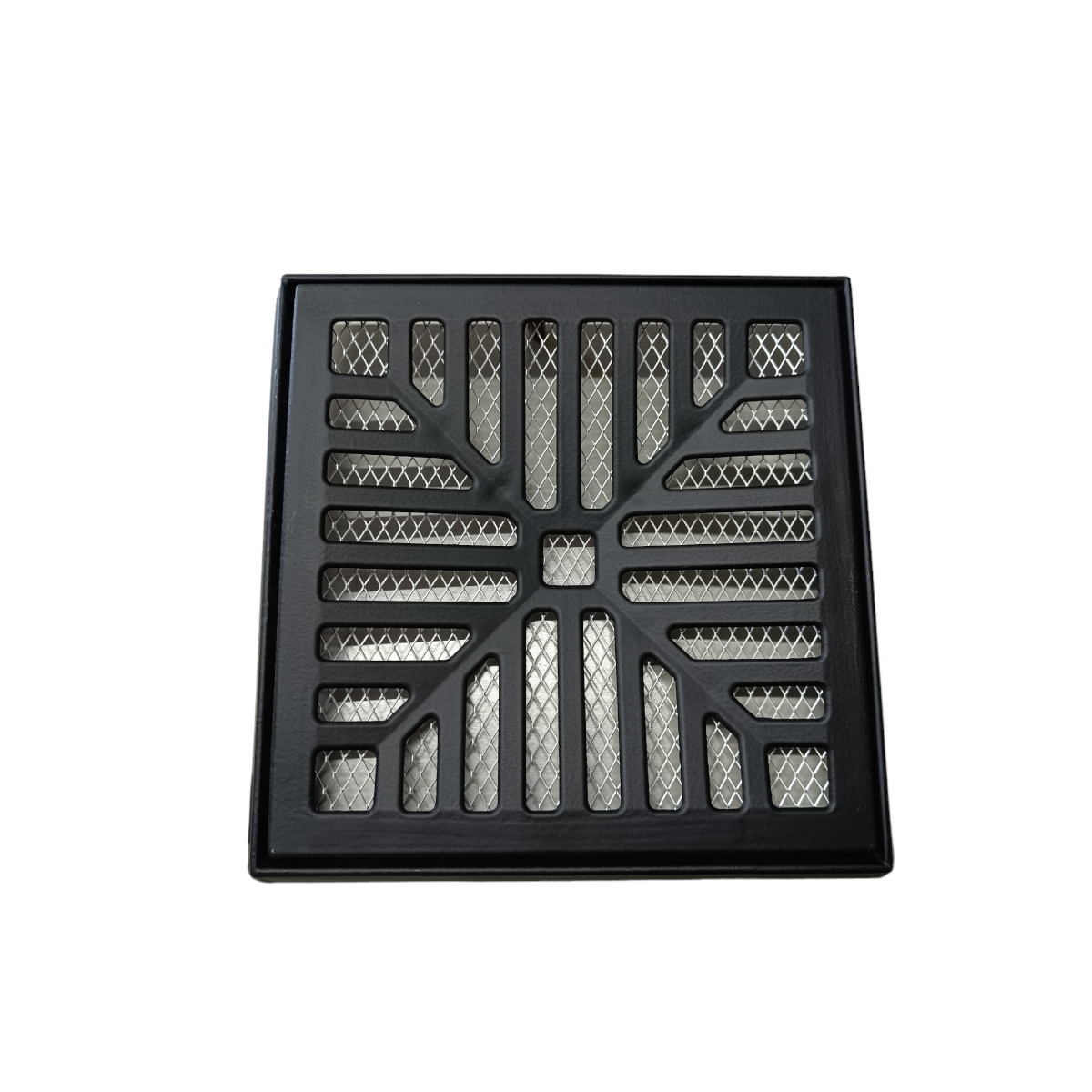 Ralo Grelha Pluvial 20x20 Concava Alumínio Preto Fosco com Tela Anti Escorpião e Suporte - 2