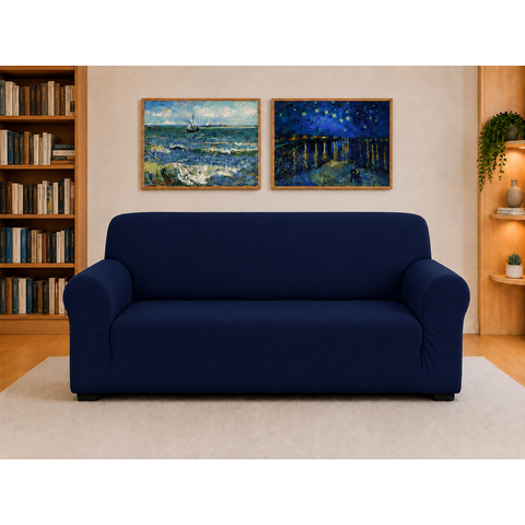 Capa Sofá 3 Lugares Malha Gel Coladinha Elástica - Azul Marinho