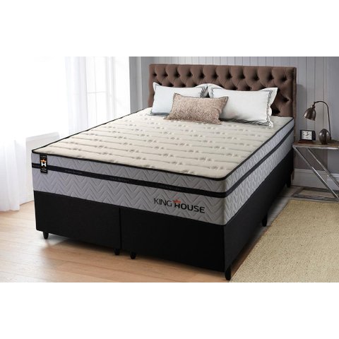 Conjunto Cama Box Queen c/ Molas Ensacadas Preston Preto 158x198x71