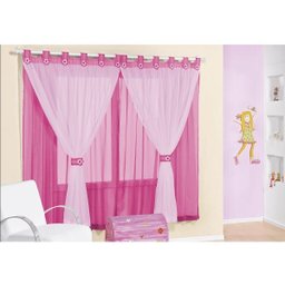 Cortina Quarto Menina Infantil Rosa 2,00m X 1,70m Flores Aplicadas Varão 2 Metros Berve - 3