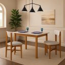 Ver imagem 1 de Mesa de Jantar Base Madeira Maciça com 2 Cadeiras Elisa Ideal para Apartamenteo 1,20x80 Off White
