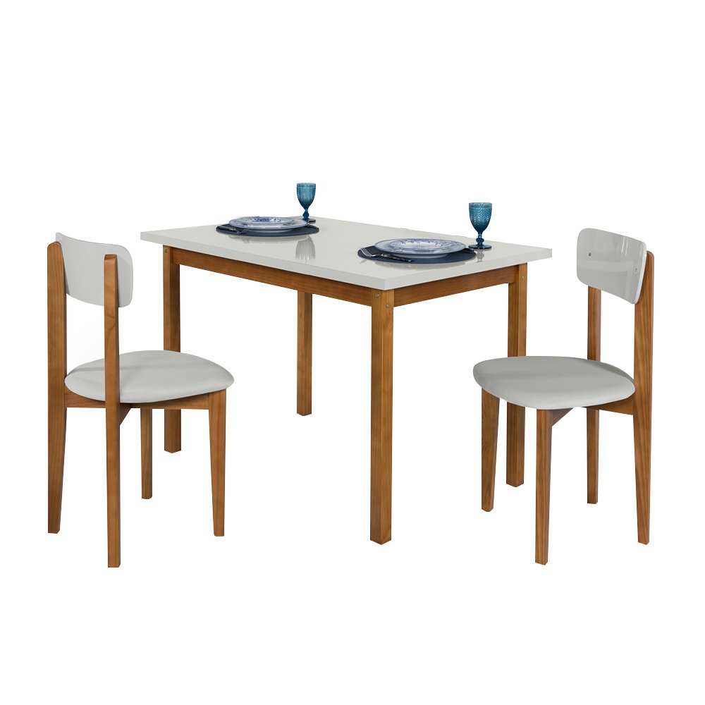 Mesa de Jantar Base Madeira Maciça com 2 Cadeiras Elisa Ideal para Apartamenteo 1,20x80 Off White