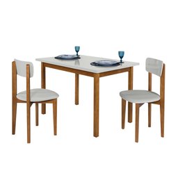 Mesa de Jantar Base Madeira Maciça com 2 Cadeiras Elisa Ideal para Apartamenteo 1,20x80 Off White - 1