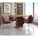 Ver imagem 2 de Mesa Jantar Londres Retangular Canela 137x90 Base Preta 6 Cadeiras Estofadas Vermelho Ferro Branco