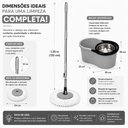 Ver imagem 3 de Mop Giratório Balde 8 Litros 360° Centrífuga com Esfregão Cesto Inox Cinza