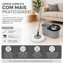 Ver imagem 2 de Mop Giratório Balde 8 Litros 360° Centrífuga com Esfregão Cesto Inox Cinza