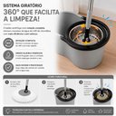 Ver imagem 4 de Mop Giratório Balde 8 Litros 360° Centrífuga com Esfregão Cesto Inox Cinza