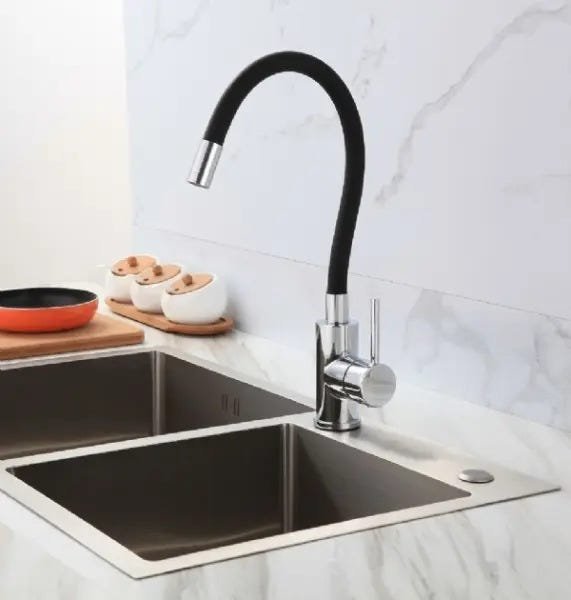 Torneira de Cozinha Gourmet Flexível Monocomando Misturador Mesa Silicone Preta ME07 - 2