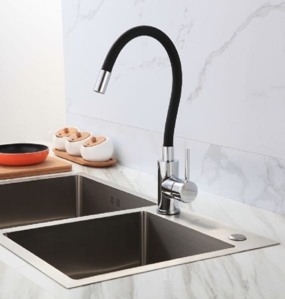 Torneira de Cozinha Gourmet Flexível Monocomando Misturador Mesa Silicone Preta ME07 - 1