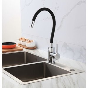 Torneira de Cozinha Gourmet Flexível Monocomando Misturador Mesa Silicone Preta ME07