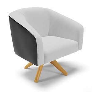 Poltrona Giratória Stella Corano Preto com Linho Cinza A05 Base Madeira MA30 - D'Rossi