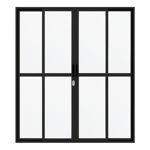 Porta Sacada de Aluminio Preto 4 Folhas Linha 25 com Fechadura 2,10x2,00