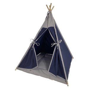 Cabana Pet Camping Cachorro Gato - Algodão Poá - 70x70x84cm - Azul Marinho