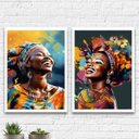 Ver imagem 1 de Kit 2 Quadros Decorativos Mulheres Afro 45x34cm:Madeira branca