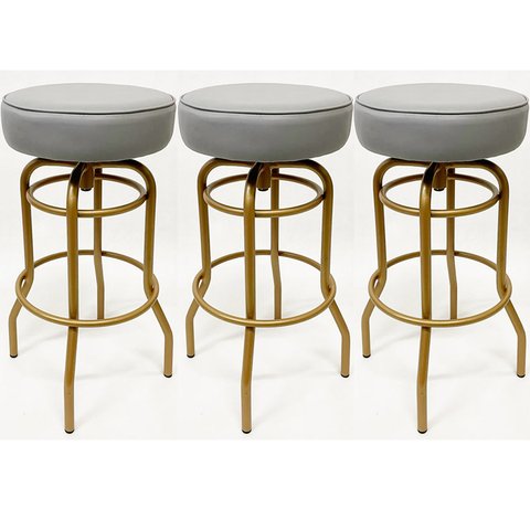 Kit 3 Banquetas Alta Bar Giratória cor Dourado fosco assento cinza - Poltronas do Sul