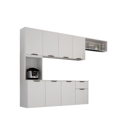 Cozinha Compacta Nara 193 cm Suspensa com Nichos Organizadores Branco