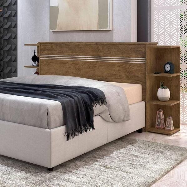 Cabeceira Box Queen size com bau e prateleiras laterais Jade