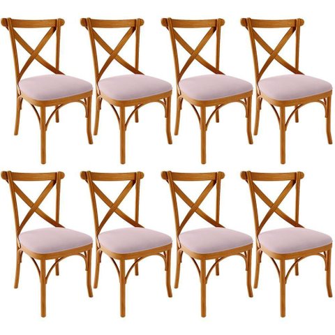 Kit 08 Cadeiras para Sala de Jantar e Estar Living Estofada Ávila L02 Suede Rosê - Lyam
