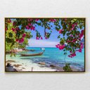 Ver imagem 1 de Quadro Decorativo Flores e Barco Beira Mar Com Moldura e Sem Vidro 100X160