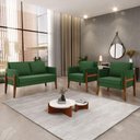 Ver mais imagens de Kit 1 Sofá Namoradeira e 2 Poltronas Lana Suede Base de Madeira - D’Rossi Cor Verde