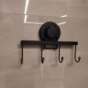 Ver imagem 5 de Suporte Multiuso 4 Ganchos Cabideiro Preto com Ventosa Parede Banheiro Lavanderia
