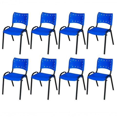 Cadeira Iso Base Preto Escola, Escritório Azul Kit 8 Un