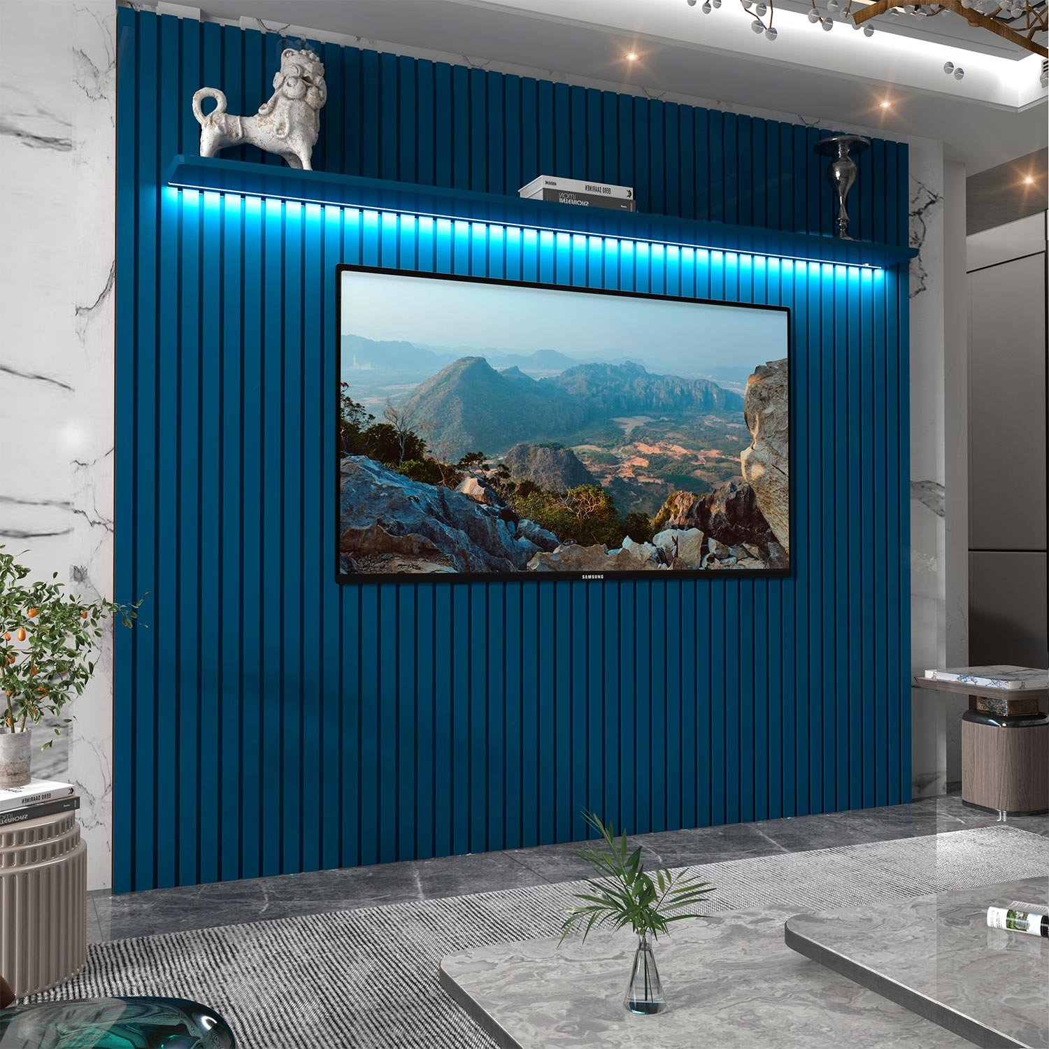Painel para Tv Ripado com Led Nobre 2.3 Azul Royal - Gelius Móveis - 2