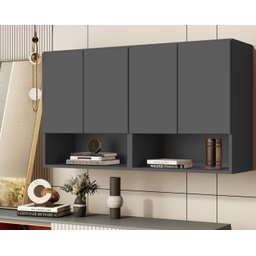 Armario Aéreo Organizador Multiuso Quarto Sala Bela 4 Portas:cinza - 4