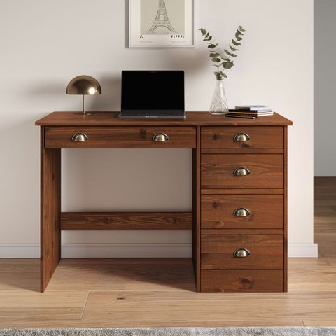 Mesa de Escritório 5 Gavetas 115 Cm Home Office Madeira Castanho Lana Idimex