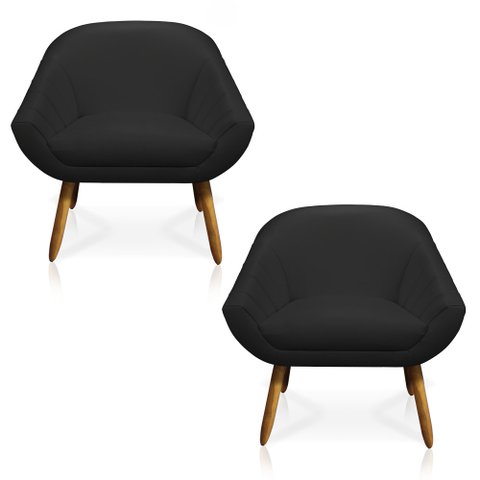 Kit 2 Poltronas Giovana Corino Pés Palito Castanho - D'Rossi - Preto