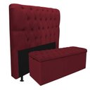 Ver imagem 1 de Kit Cabeceira + Calçadeira Baú Capitonê Livia 160cm Queen Size para Cama Box Suede Vermelho - Gat Ma