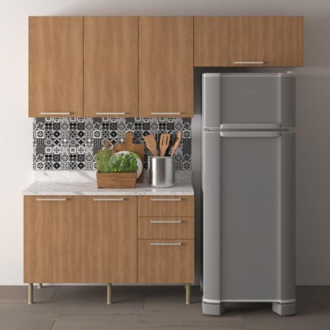 Cozinha Compacta 3 Peças com Armários e Balcão com Tampo Multimóveis CR20449 