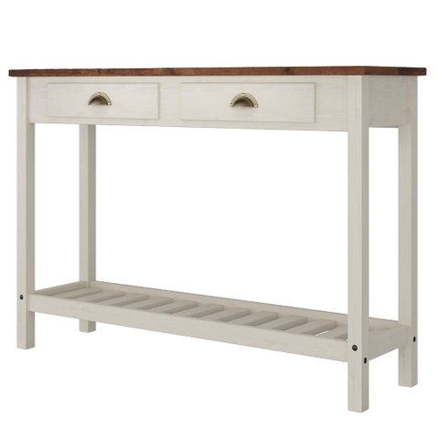 Aparador de Madeira Maciça com 2 Gavetas Branco Envelhecido