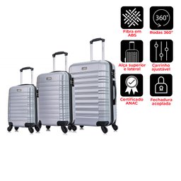 Conjunto de Malas de Viagem Pp, P e M Detroit Swiss Move Prata - 7 Conjunto de Malas de Viagem Pp, P e M Detroit Swiss Move Prata - 7