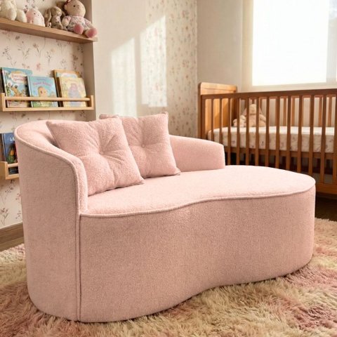 Sofá Orgânico Curvo Feijão Confortável Sala Estúdio Amore Bouclê Rosê - Montanari's Decor