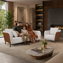 Ver imagem 3 de Kit Conjunto Sofá Living Confortável 2,00m e Poltrona Tecido Composê Linho Cru e Marrom Terracota