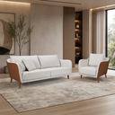 Ver imagem 1 de Kit Conjunto Sofá Living Confortável 2,00m e Poltrona Tecido Composê Linho Cru e Marrom Terracota