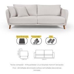 Conjunto Sofá Living Confortável 2,00m e Poltrona Tecido Composê Linho Cru e Marrom Terracota - 8
