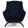 Poltrona Decorativa Sala de Estar Base de Madeira Naomi Veludo Azul Marinho - Gran Belo - 2