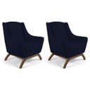Ver imagem 1 de Kit 2 Poltronas Decorativas Base de Madeira Naomi Veludo Azul Marinho - Gran Belo