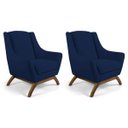 Ver imagem 1 de Kit 2 Poltronas Decorativas Base de Madeira Naomi Veludo Azul Oxford - Gran Belo