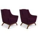 Ver imagem 1 de Kit 2 Poltronas Decorativas Base de Madeira Naomi Veludo Roxo Grape - Gran Belo