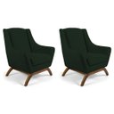 Ver imagem 1 de Kit 2 Poltronas Decorativas Base de Madeira Naomi Veludo Verde Musgo - Gran Belo