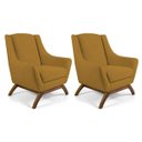 Ver imagem 1 de Kit 2 Poltronas Decorativas Base de Madeira Naomi Veludo Mostarda Escuro - Gran Belo