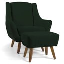 Ver imagem 1 de Poltrona Decorativa com Puff Sala de Estar Pés de Madeira Naomi Veludo Verde Musgo - Gran Belo
