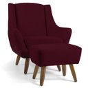 Ver imagem 1 de Poltrona Decorativa com Puff Sala de Estar Pés de Madeira Naomi Veludo Marsala - Gran Belo