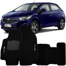 Jogo de Tapete Automotivo Carpete Chevrolet Onix 2018 À 2019 Soft Logo Bordado Preto 5 Peças - 2