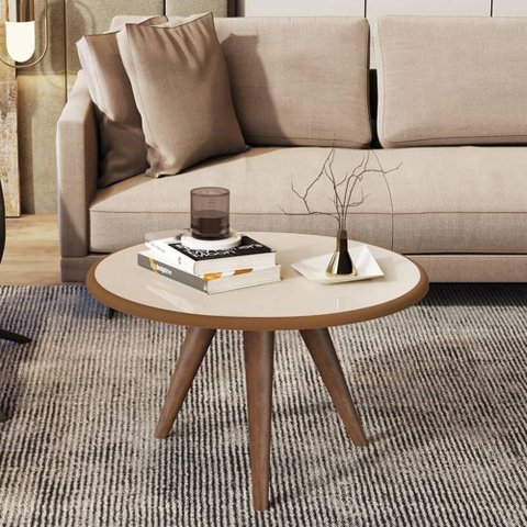 Mesa de Centro Tampo Redondo 52x33cm Grazy Off White-freijó